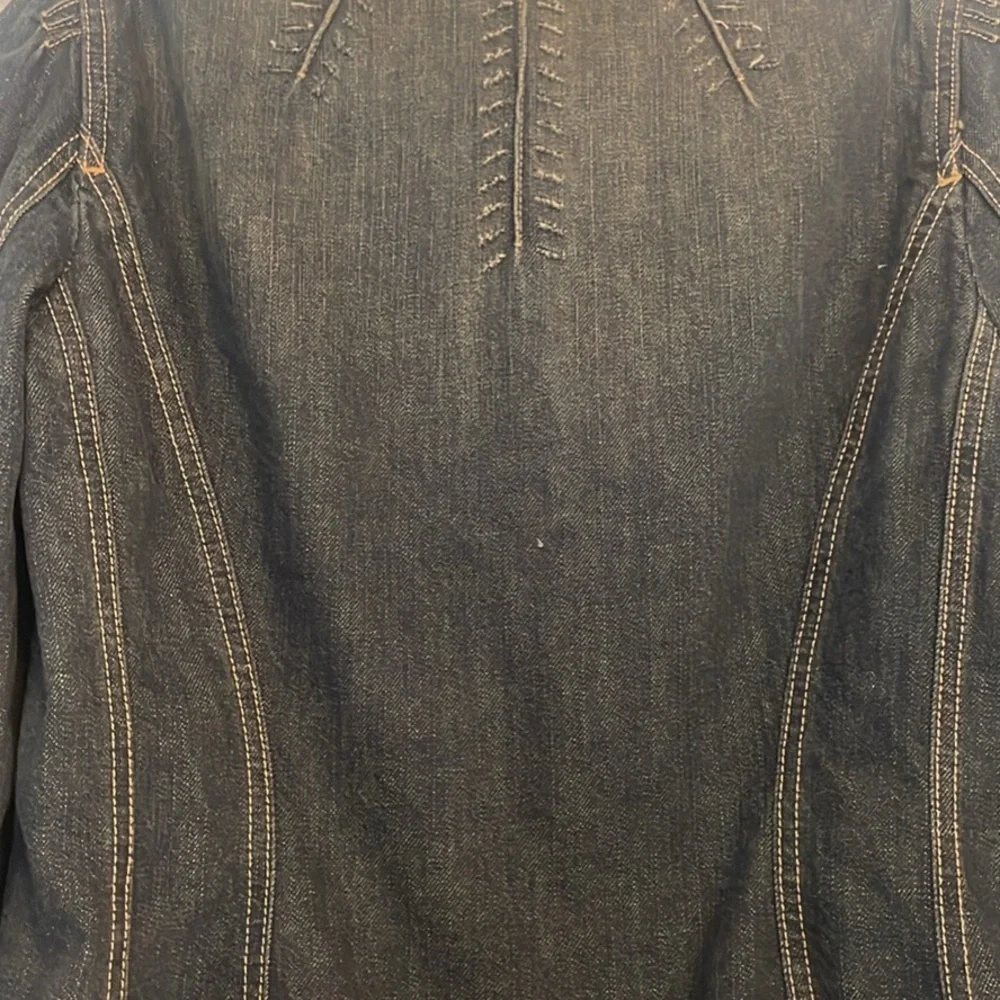 Elie Tahari Distressed  Denim Jacket w Lace Ruffled Collar M - Picture 5 of 9